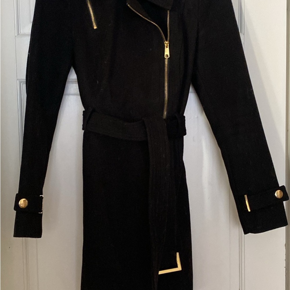 Black Rivet Black Pea Coat with Gold Accents
